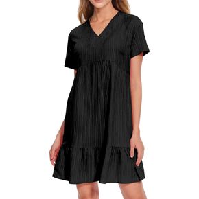 Women's Vacation Summer Dress Short Sleeve Casual V-Neck Tiered A-Line Flowy Midi Swing Beach Sundress in Saudi Arabia