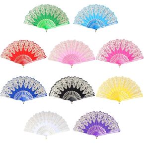 Rbenxia Elegant Rose Lace Floral Folding Hand Fans 9 Inch 10 Pieces Random Color Suitable For Wedding Dancing Church Party Gifts in Kuwait