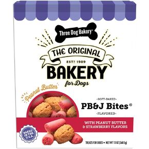 Three Dog Bakery Soft Baked PB&J Bites, Peanut Butter & Strawberry Flavor, Premium Treats for Dogs, 13 Ounce Box, brown (320035) in Kuwait