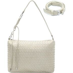 حقيبة كتف منسوجة من جلد الغزال محفظة هوبو للنساء من جلد الغزال حقيبة حمل منسوجة مع شريطين قابلين للتعديل | حقيبة كتف منسوجة in Kuwait