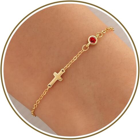 Birthstone Cross Bracelet for Women Birthday Gifts for Teen Girls Dainty 14K Gold Plated Cross Birthstone Adjustable Bracelets Religious Christian Jewelry for Women Stocking Stuffer in Kuwait