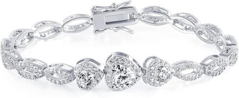 MDFUN 18K White Gold Plated Round-Cut Full CZ Link Bracelet Classic Hypoallergenic Cubic Zirconia Tennis Bracelet for Women in Saudi Arabia