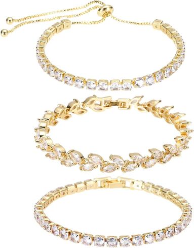 MECCANIXITY Diamond Tennis Bracelet for Women, Adjustable Stackable Cubic Zirconia Tennis Bracelet with Jewelry Box Gift for Valentine's Day Wedding Graduation in Saudi Arabia