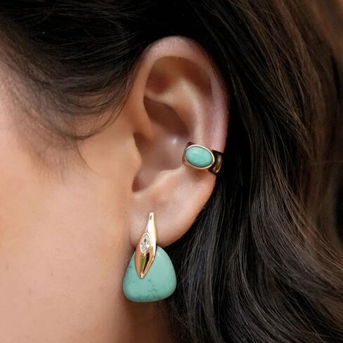 Ettika Turquoise Solstice Ear Cuff. Ear Cuffs For Women Non Piercing, 18k Gold Plated and Turquoise Gemstone. Cuff Earrings, Western Jewelry in Saudi Arabia