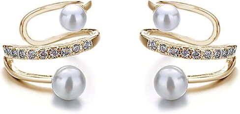 Silver Rhinestone Pearl Ear Cuffs Earrings for Women CZ Pearl Wrap Earrings Non Piercing Clip On Cartilage Earrings Everyday Ear Cuff Jewelry Gifts in Saudi Arabia