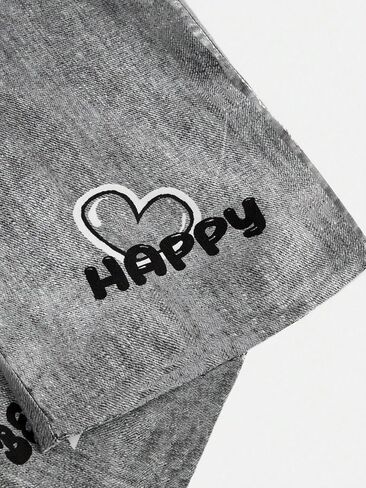 طقم ملابس بناتي مكون من قطعتين بأكمام طويلة ورقبة مربعة وبنطلون جينز مستقيم الساق من قماش الدنيم لعمر 8-12 سنة in Kuwait