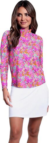 IBKUL UPF 50+ Sun Protection, Icefil Cooling, Moisture-Wicking Allana Print Long Sleeve Mock Neck Top in Saudi Arabia