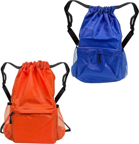 Drawstring Backpack 2 Pack, Water-Resistant Gym Bag with Water Bottle Pocket for Soccer Basketball, Sports, Lightweight Sports Backpack for Men Women (Orange+Blue) in Saudi Arabia