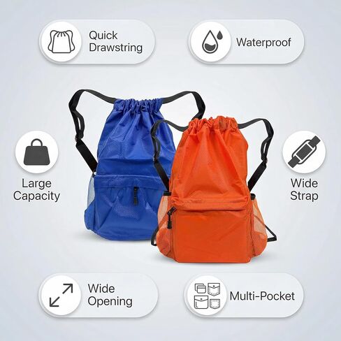 Drawstring Backpack 2 Pack, Water-Resistant Gym Bag with Water Bottle Pocket for Soccer Basketball, Sports, Lightweight Sports Backpack for Men Women (Orange+Blue) in Saudi Arabia