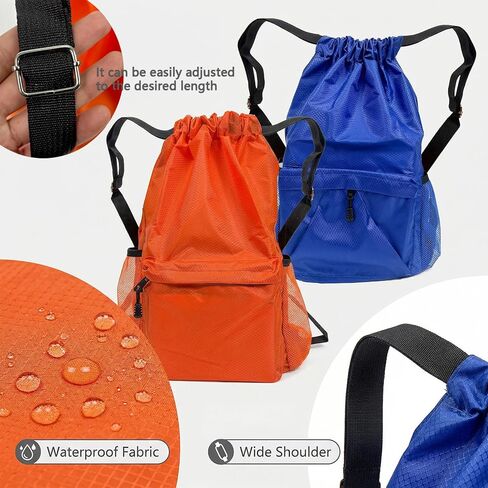 Drawstring Backpack 2 Pack, Water-Resistant Gym Bag with Water Bottle Pocket for Soccer Basketball, Sports, Lightweight Sports Backpack for Men Women (Orange+Blue) in Saudi Arabia