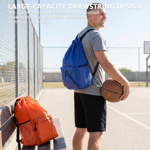 Drawstring Backpack 2 Pack, Water-Resistant Gym Bag with Water Bottle Pocket for Soccer Basketball, Sports, Lightweight Sports Backpack for Men Women (Orange+Blue) in Saudi Arabia