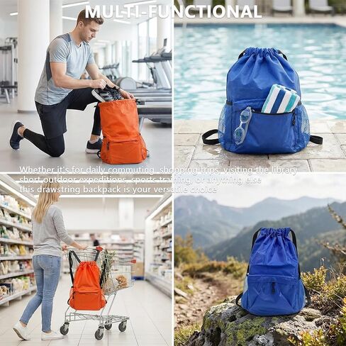 Drawstring Backpack 2 Pack, Water-Resistant Gym Bag with Water Bottle Pocket for Soccer Basketball, Sports, Lightweight Sports Backpack for Men Women (Orange+Blue) in Saudi Arabia