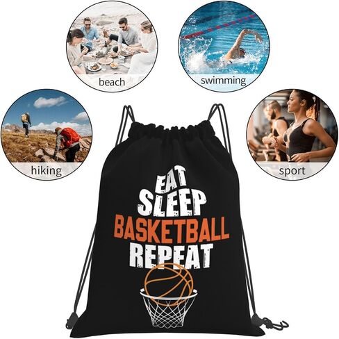 Eat Sleep Basketball Repeat Unisex Drawstring Backpack Bag Sport Gym Swim Travel Sackpack in Saudi Arabia