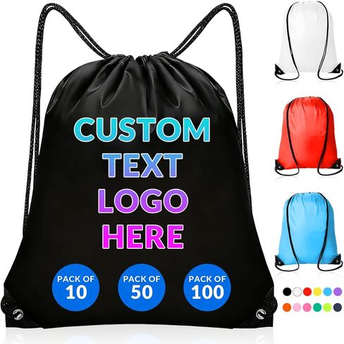 Custom Drawstring Bags with Logo 10/50/100 Pack - Bulk Personalized Reusable String Backpacks with Text/Photo for Sports, Travel, Events and Family Reunion in Saudi Arabia