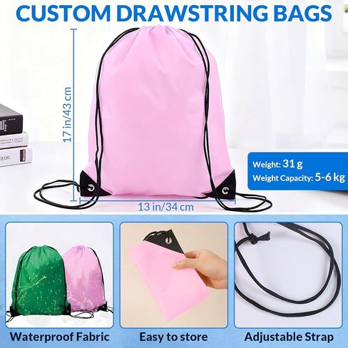 Custom Drawstring Bags with Logo 10/50/100 Pack - Bulk Personalized Reusable String Backpacks with Text/Photo for Sports, Travel, Events and Family Reunion in Saudi Arabia
