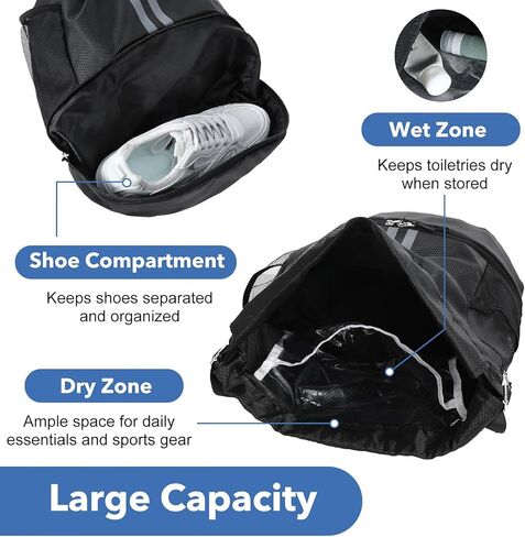 Water-Resistant Drawstring Backpack with Separate Shoes Compartment - Drawstring Gym Bag for Basketball, Soccer, Swim & Travel - Lightweight Cinch Sack for Men & Women in Kuwait