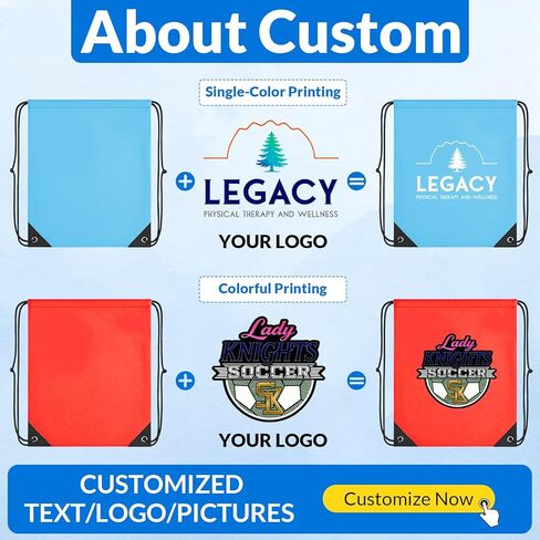 Custom Drawstring Bags with Logo 10/50/100 Pack - Bulk Personalized Reusable String Backpacks with Text/Photo for Sports, Travel, Events and Family Reunion in Saudi Arabia