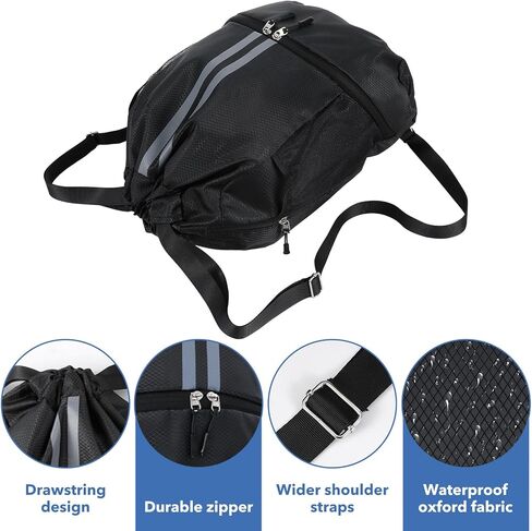 Water-Resistant Drawstring Backpack with Separate Shoes Compartment - Drawstring Gym Bag for Basketball, Soccer, Swim & Travel - Lightweight Cinch Sack for Men & Women in Kuwait