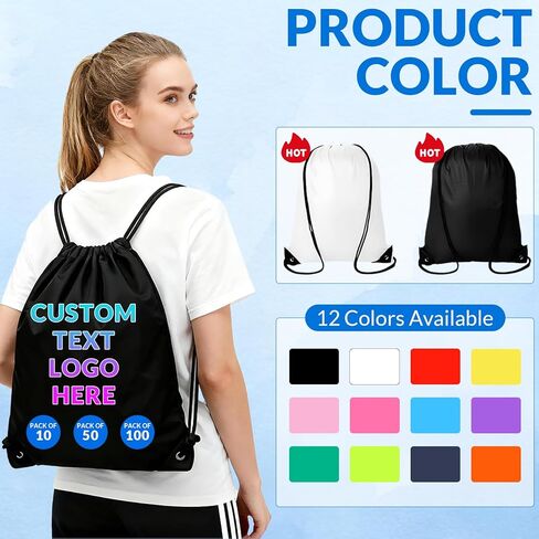 Custom Drawstring Bags with Logo 10/50/100 Pack - Bulk Personalized Reusable String Backpacks with Text/Photo for Sports, Travel, Events and Family Reunion in Saudi Arabia