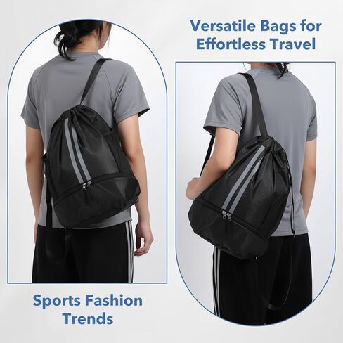 Water-Resistant Drawstring Backpack with Separate Shoes Compartment - Drawstring Gym Bag for Basketball, Soccer, Swim & Travel - Lightweight Cinch Sack for Men & Women in Kuwait