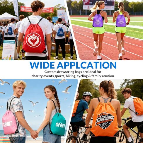 Custom Drawstring Bags with Logo 10/50/100 Pack - Bulk Personalized Reusable String Backpacks with Text/Photo for Sports, Travel, Events and Family Reunion in Saudi Arabia