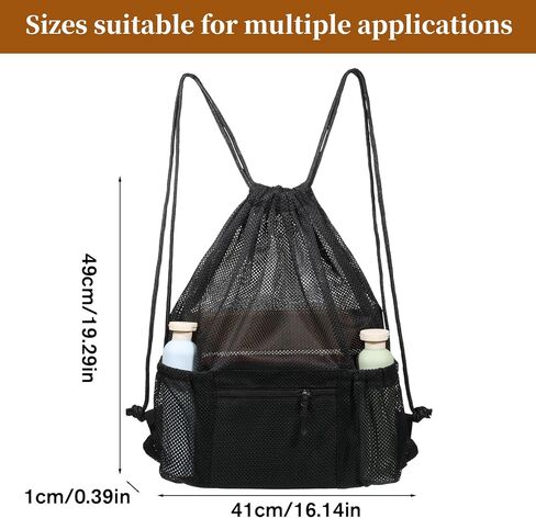 Mesh Drawstring Backpack Bag, Gym Sports Bags with Zipper Pocket, Large Mesh Drawstring Backpack, Swim Bag, Multifunction Bags for Beach, Swimming, Gym, Clothes, Travel (Black) in Saudi Arabia