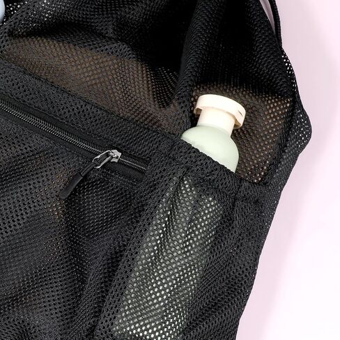 Mesh Drawstring Backpack Bag, Gym Sports Bags with Zipper Pocket, Large Mesh Drawstring Backpack, Swim Bag, Multifunction Bags for Beach, Swimming, Gym, Clothes, Travel (Black) in Saudi Arabia
