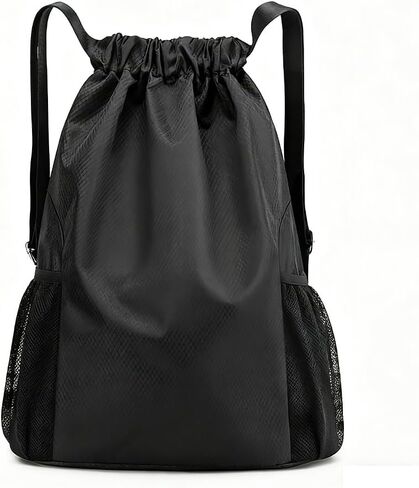 Gym Bag, Capacity Drawstring Backpack, Black Sports Bag, Basketball Football Gym Bags for Men, Waterproof Backpack, Adjustable Shoulder Straps, Mesh Side Pockets for Travel, Sports, Fitness Training in Saudi Arabia