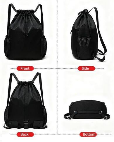 Gym Bag, Capacity Drawstring Backpack, Black Sports Bag, Basketball Football Gym Bags for Men, Waterproof Backpack, Adjustable Shoulder Straps, Mesh Side Pockets for Travel, Sports, Fitness Training in Saudi Arabia