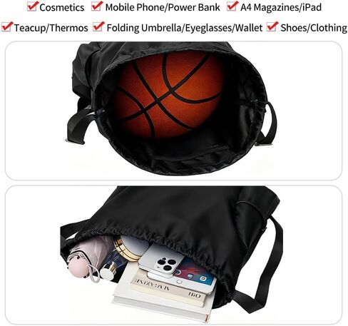Gym Bag, Capacity Drawstring Backpack, Black Sports Bag, Basketball Football Gym Bags for Men, Waterproof Backpack, Adjustable Shoulder Straps, Mesh Side Pockets for Travel, Sports, Fitness Training in Saudi Arabia
