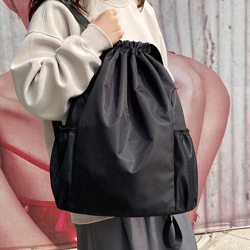 Gym Bag, Capacity Drawstring Backpack, Black Sports Bag, Basketball Football Gym Bags for Men, Waterproof Backpack, Adjustable Shoulder Straps, Mesh Side Pockets for Travel, Sports, Fitness Training in Saudi Arabia