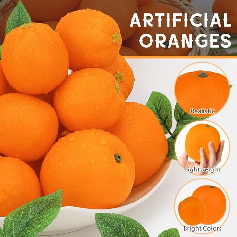 Folmywy 16 Pcs Artificial Oranges Decorative Fake Oranges for Bowls Filler Faux Realistic Fruit Decoration Simulation Plastic Fruits Model Christmas Festival Party Home Table Kitchen in Kuwait