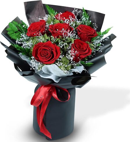 TUCCI FLORAL-Preserved Real Red Roses Bouquet, Forever Flowers with Baby’s Breath, Long Lasting Luxury Gift for Birthday, Anniversary, Mother’s Day Girlfriend Wife Grandma Her Women, Delivery Tomorrow in Saudi Arabia
