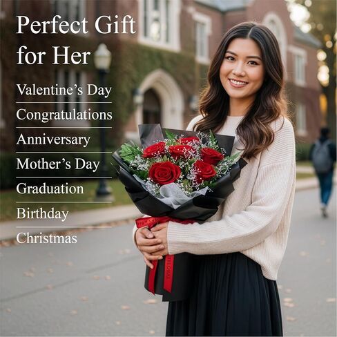TUCCI FLORAL-Preserved Real Red Roses Bouquet, Forever Flowers with Baby’s Breath, Long Lasting Luxury Gift for Birthday, Anniversary, Mother’s Day Girlfriend Wife Grandma Her Women, Delivery Tomorrow in Saudi Arabia