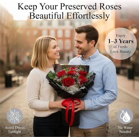 TUCCI FLORAL-Preserved Real Red Roses Bouquet, Forever Flowers with Baby’s Breath, Long Lasting Luxury Gift for Birthday, Anniversary, Mother’s Day Girlfriend Wife Grandma Her Women, Delivery Tomorrow in Saudi Arabia