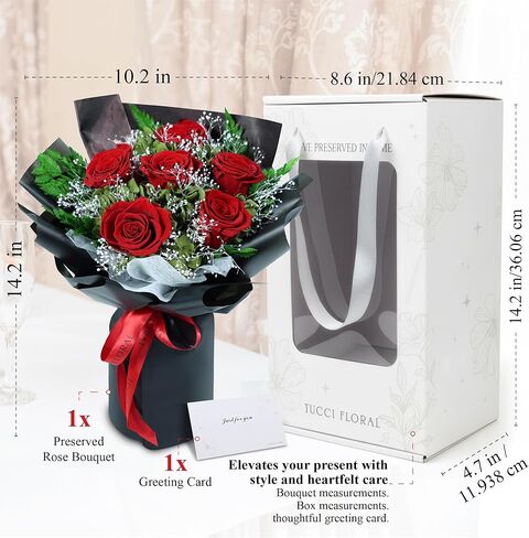 TUCCI FLORAL-Preserved Real Red Roses Bouquet, Forever Flowers with Baby’s Breath, Long Lasting Luxury Gift for Birthday, Anniversary, Mother’s Day Girlfriend Wife Grandma Her Women, Delivery Tomorrow in Saudi Arabia
