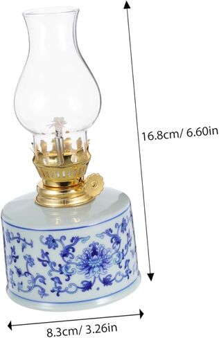 Vintage Glass Kerosene Lamp Elegant Blue and White Porcelain Hurricane Lantern for Indoor Lighting Rustic Oil Lamp for Home Decor Tea Rooms and Emergency Use in Saudi Arabia