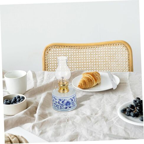 Vintage Glass Kerosene Lamp Elegant Blue and White Porcelain Hurricane Lantern for Indoor Lighting Rustic Oil Lamp for Home Decor Tea Rooms and Emergency Use in Saudi Arabia