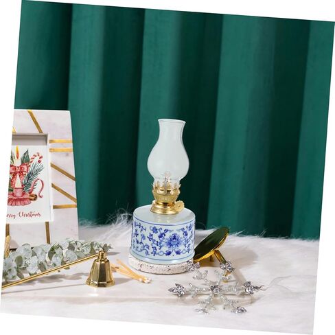Vintage Glass Kerosene Lamp Elegant Blue and White Porcelain Hurricane Lantern for Indoor Lighting Rustic Oil Lamp for Home Decor Tea Rooms and Emergency Use in Saudi Arabia