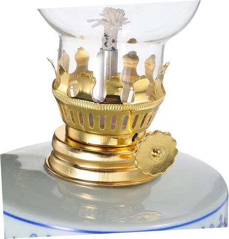 Vintage Glass Kerosene Lamp Elegant Blue and White Porcelain Hurricane Lantern for Indoor Lighting Rustic Oil Lamp for Home Decor Tea Rooms and Emergency Use in Saudi Arabia
