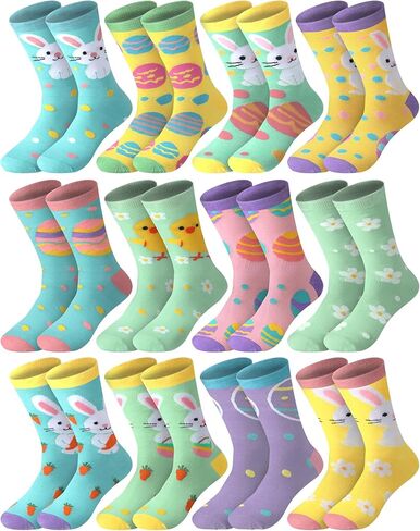 12 Pairs Easter Socks for Adults Teens Girls Funny Spring Egg Bunny Carrot Patterns Crew Socks Spring Festive Gift Easter Party Favors in Saudi Arabia