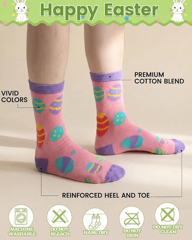 12 Pairs Easter Socks for Adults Teens Girls Funny Spring Egg Bunny Carrot Patterns Crew Socks Spring Festive Gift Easter Party Favors in Saudi Arabia