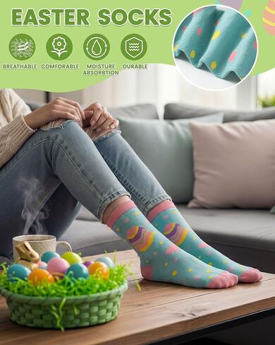 12 Pairs Easter Socks for Adults Teens Girls Funny Spring Egg Bunny Carrot Patterns Crew Socks Spring Festive Gift Easter Party Favors in Saudi Arabia