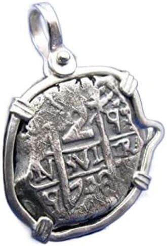 Sterling Silver Hand Bezeled "2 Reale" Odd Shaped Replica of Shipwreck Coin Recovered from Spanish Treasure Fleet (Unique Nautical Pendant) in Kuwait