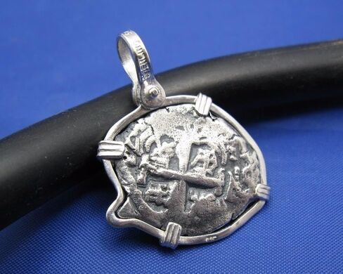 Sterling Silver Hand Bezeled "2 Reale" Odd Shaped Replica of Shipwreck Coin Recovered from Spanish Treasure Fleet (Unique Nautical Pendant) in Kuwait