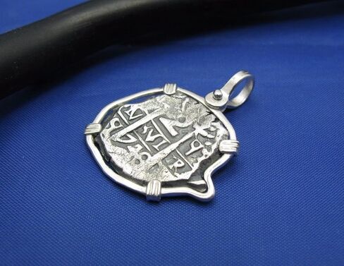 Sterling Silver Hand Bezeled "2 Reale" Odd Shaped Replica of Shipwreck Coin Recovered from Spanish Treasure Fleet (Unique Nautical Pendant) in Kuwait