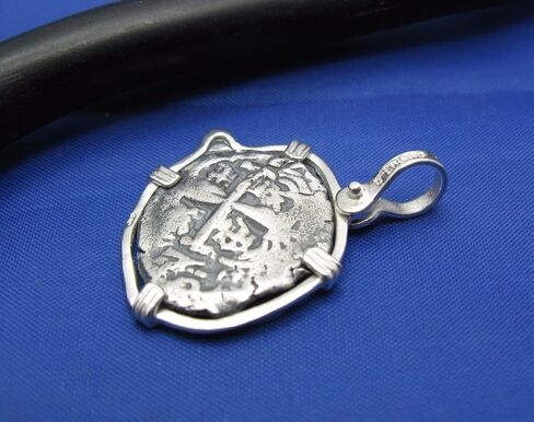 Sterling Silver Hand Bezeled "2 Reale" Odd Shaped Replica of Shipwreck Coin Recovered from Spanish Treasure Fleet (Unique Nautical Pendant) in Kuwait
