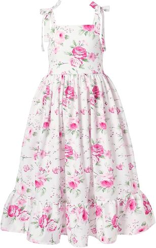فستان صيفي للفتيات من Somlatrecy مُزين بنقشة الزهور فستان صيفي طويل طويل للربيع للأطفال بدون أكمام in Kuwait