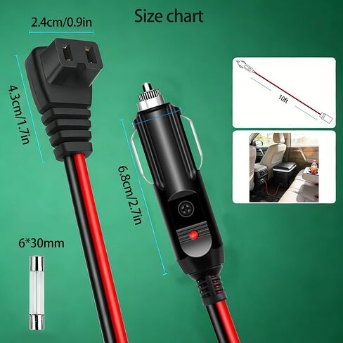 كابل طاقة 12 فولت/24 فولت تيار مستمر لثلاجات المركبات، متوافق مع Alpicool، ARB، ICECO، Dometic، Euhomy، BougeRV، ومعظم العلامات التجارية للثلاجات المحمولة - كابل طاقة DC (أسود/أحمر، 10 أقدام) in Kuwait