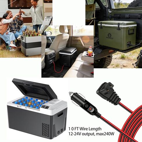 كابل طاقة 12 فولت/24 فولت تيار مستمر لثلاجات المركبات، متوافق مع Alpicool، ARB، ICECO، Dometic، Euhomy، BougeRV، ومعظم العلامات التجارية للثلاجات المحمولة - كابل طاقة DC (أسود/أحمر، 10 أقدام) in Kuwait